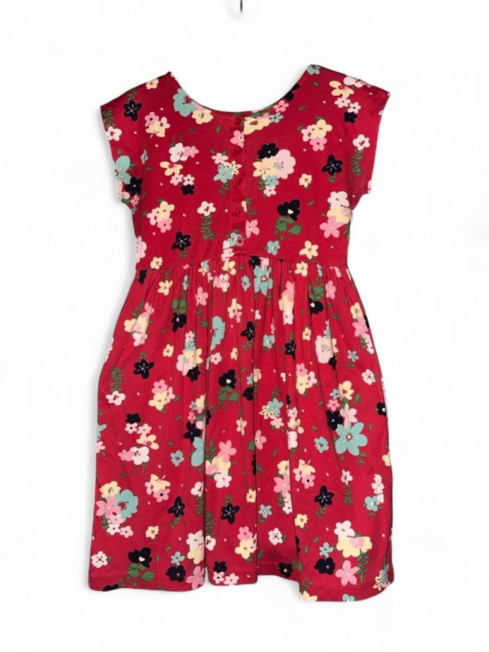Hanna Andersson Dress Girls Size 160 cm 14 16 Red Floral Midi Cotton Cap Sleeve